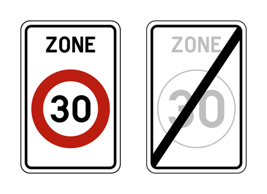 Verkeersborden begin en einde van een zone 30