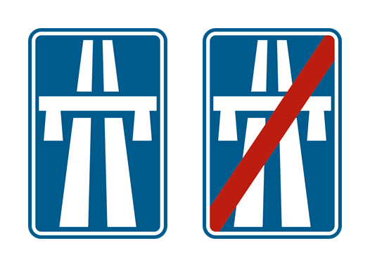 Verkeersborden begin en einde van een autosnelweg