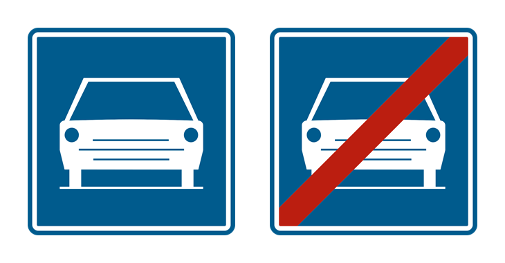 Verkeersborden begin en einde van een autoweg
