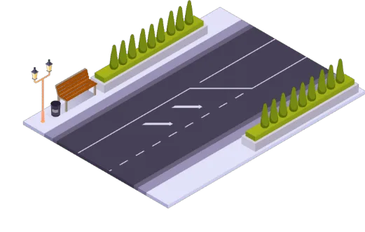 Witte rijstrookverminderingspijlen bij een onderbroken streep die overgaat in een doorlopende streep