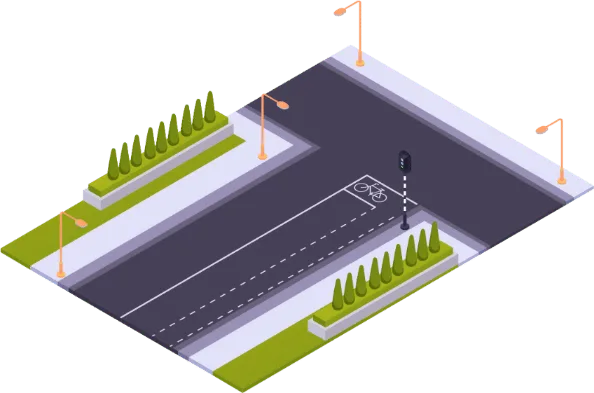 Opstelvlak met een wit fietssymbool tussen twee stopstrepen bij een verkeerslicht