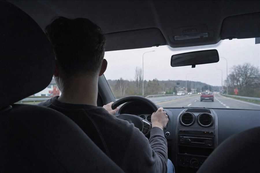 Bestuurder kijkt over zijn linkerschouder vóór hij naar de linker rijstrook gaat