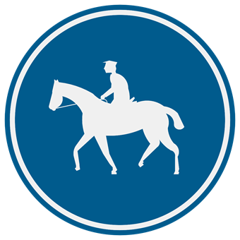 Verkeersbord verplichte weg voor ruiters: een rond blauw bord met een ruiter