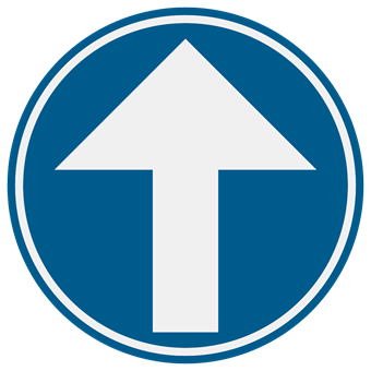Verkeersbord verplichte richting: een witte pijl op een rond blauw bord
