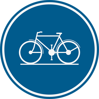Verkeersbord verplicht fietspad: een witte fiets op een rond blauw bord