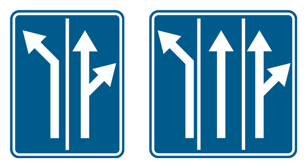 Blauwe borden met pijlen boven de rijstroken: ze schrijven voor welke rijstrook je kiest