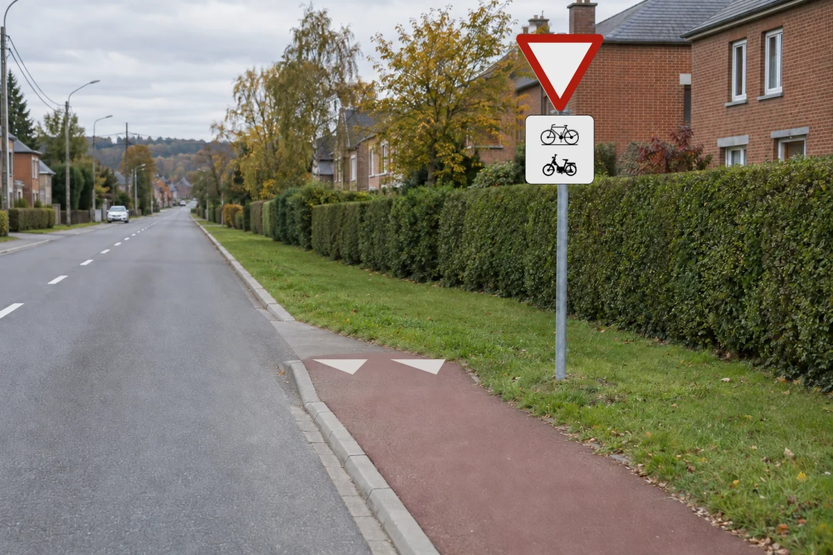 Bord voorrang verlenen met daaronder een onderbord met een fiets en een bromfiets: het bord geldt alleen voor die twee soorten bestuurders