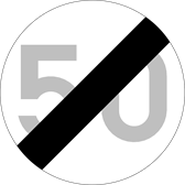 Bord dat het einde van de opgelegde beperking tot 50 aangeeft