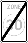 Einde van de zone met een snelheidsbeperking van 30