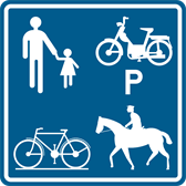 Begin van een weg voorbehouden voor voetgangers, fietsers, ruiters en speed pedelecs