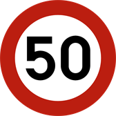 Rond wit bord met rode rand en het getal 50: hier mag je niet sneller