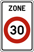 Bord begin van een zone waar je hoogstens 30 km/u mag rijden