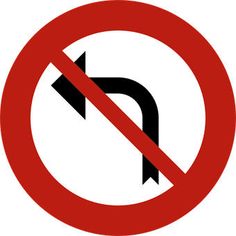 Verkeersbord verbod om aan het volgende kruispunt af te slaan in de richting van de pijl