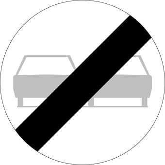 Verkeersbord einde van het inhaalverbod: het pictogram is grijs en doorgehaald
