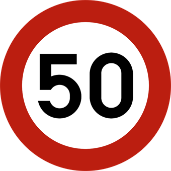 Verkeersbord snelheidsbeperking: niet sneller rijden dan 50 km/u