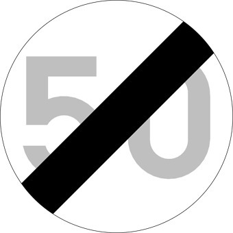 Verkeersbord einde van de snelheidsbeperking van 50 km/u