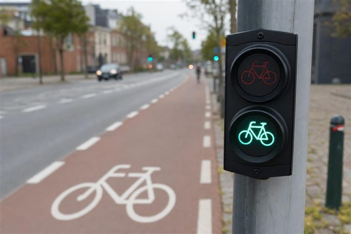 Verkeerslicht met een fietssilhouet bij een fietspad