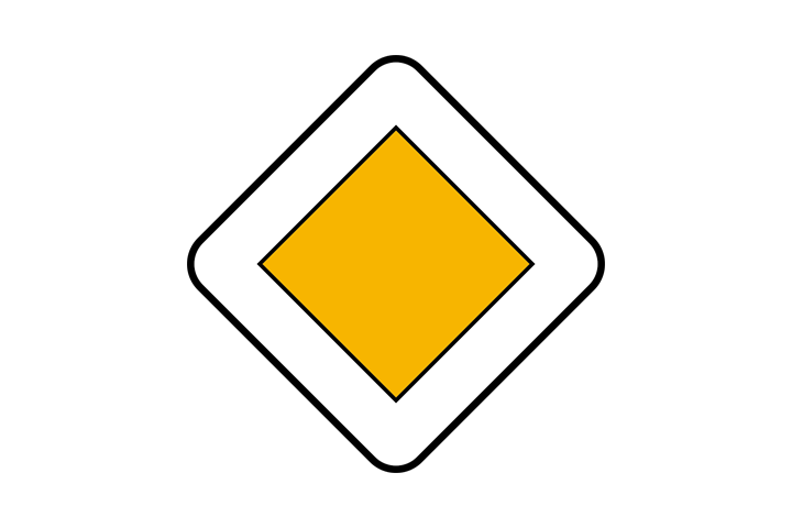 Verkeersbord voorrangsweg: gele ruit met witte rand