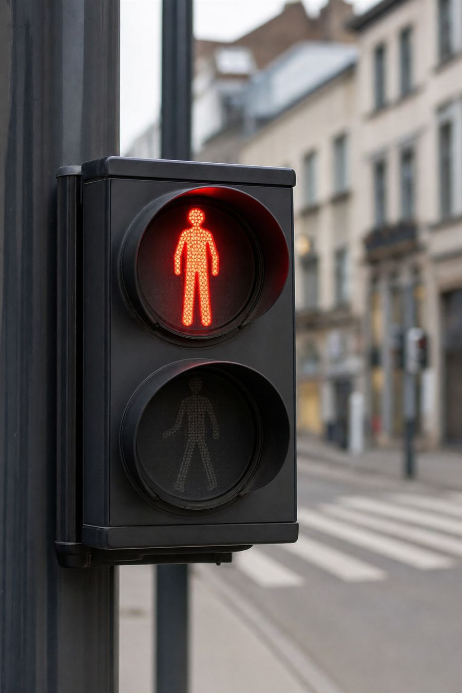 Een rood voetgangerslicht aan een oversteekplaats