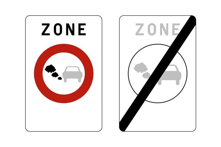 Borden begin en einde van een lage-emissiezone