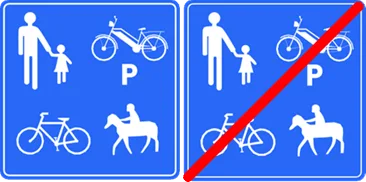 Borden voor het begin en het einde van een weg voorbehouden voor voetgangers, fietsers, ruiters en speed pedelecs