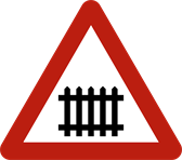 Waarschuwingsbord overweg met slagbomen