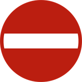 Rond rood bord met witte balk: verboden richting