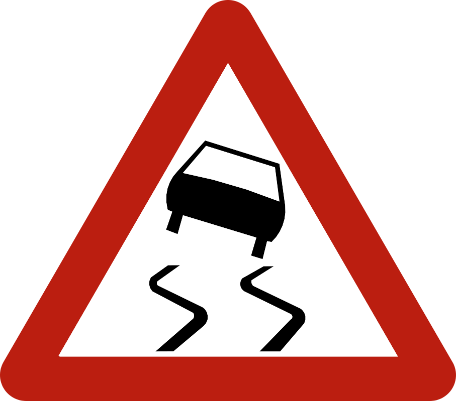 Verkeersbord: Glibberige rijbaan