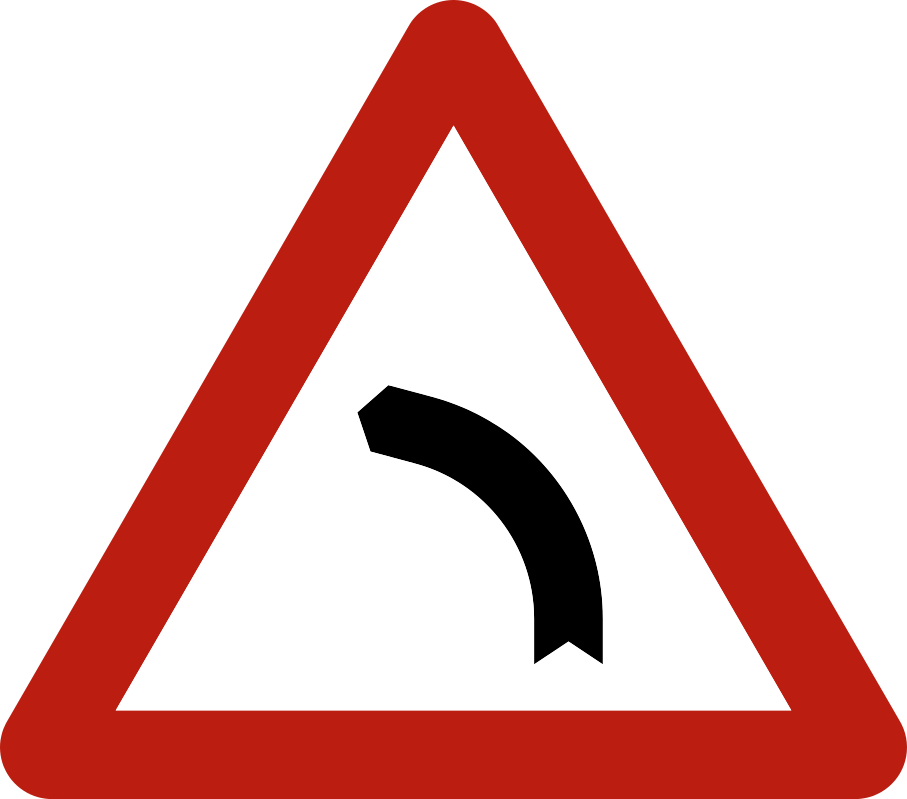 Verkeersbord: Gevaarlijke bocht naar links