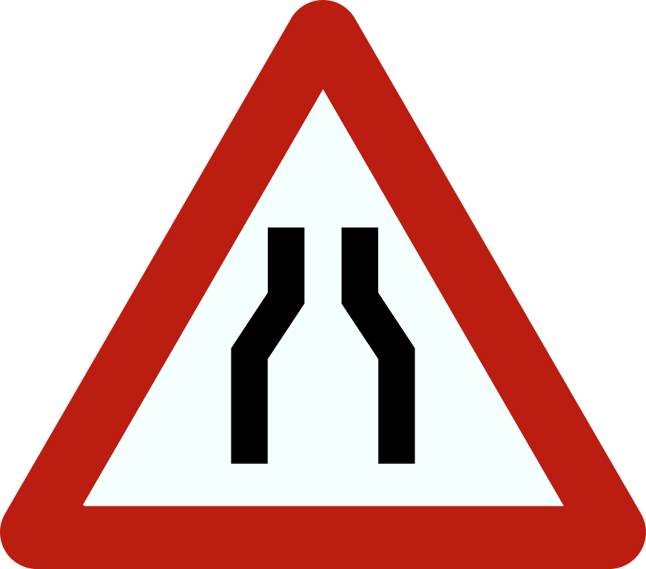 Verkeersbord: Rijbaanversmalling