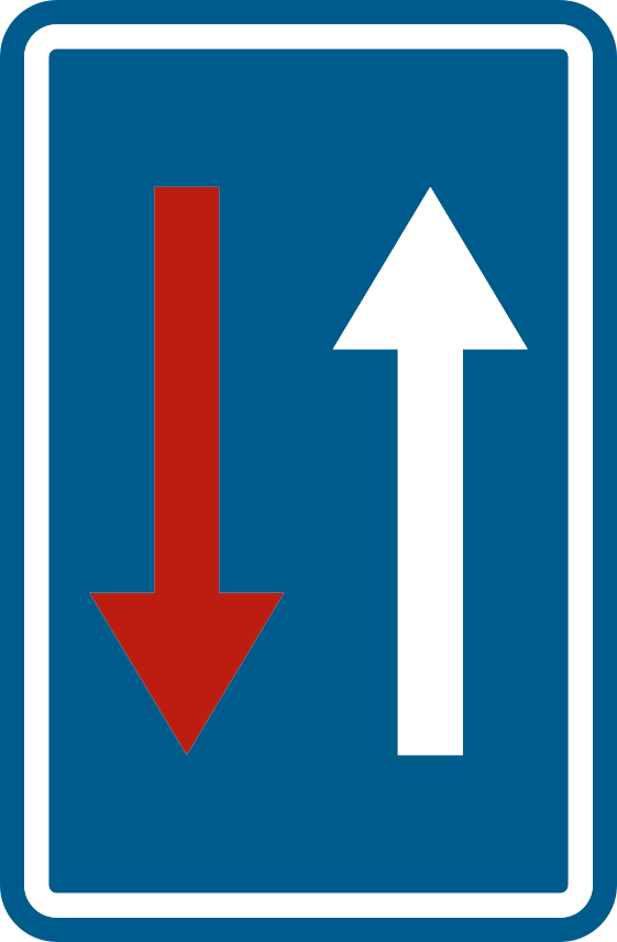 Verkeersbord: Smalle doorgang: voorrang op tegenliggers