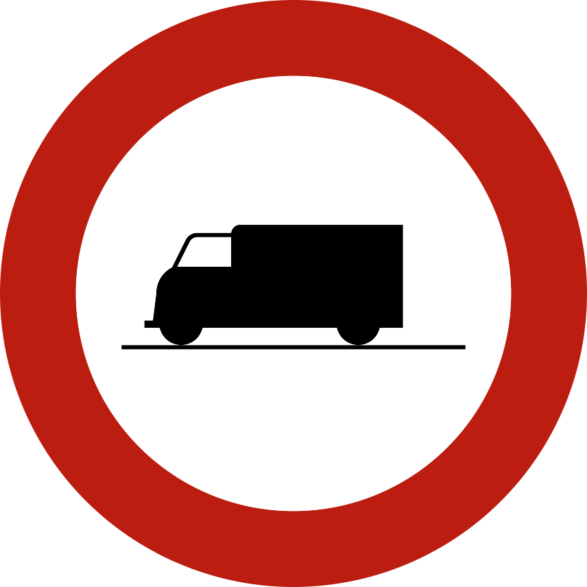 Verkeersbord C23: Verboden toegang voor bestuurders van motorvoertuigen en slepen ontworpen en gebouwd voor het vervoer van goederen
