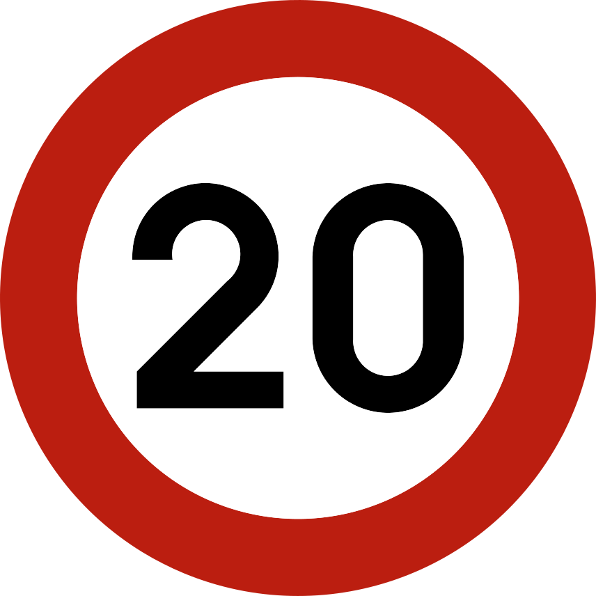 Verkeersbord C43 (20 km/u): Verbod te rijden met een grotere snelheid dan de aangeduide snelheid