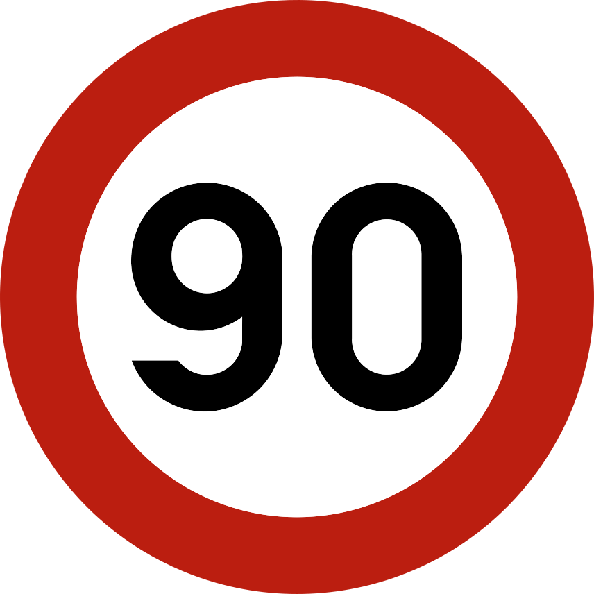 Verkeersbord: Maximumsnelheid 90 km/u