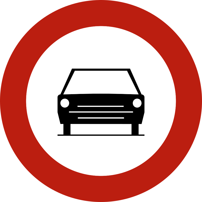 Verkeersbord C5: Verboden toegang voor bestuurders van motorvoertuigen met meer dan twee wielen en van motorfietsen met zijspan