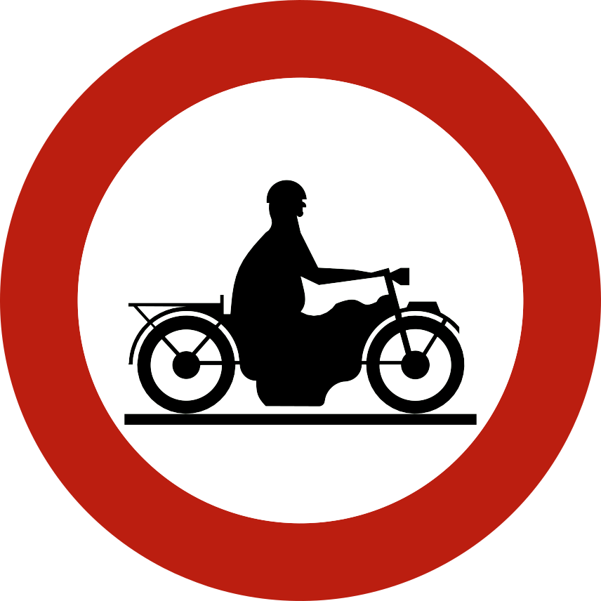Verkeersbord C7: Verboden toegang voor bestuurders van motorfietsen