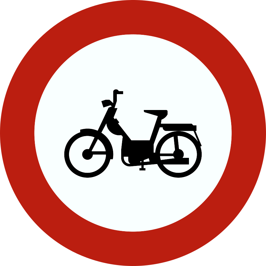 Verkeersbord C9: Verboden toegang voor bestuurders van bromfietsen