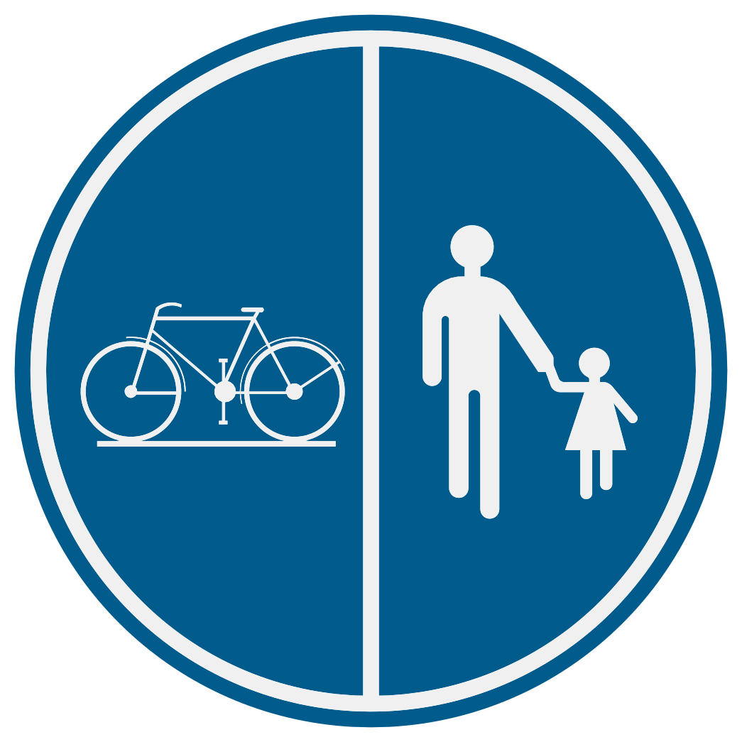 Verkeersbord: Deel van de openbare weg voorbehouden voor het verkeer van voetgangers, van fietsen en van tweewielige bromfietsen klasse A
