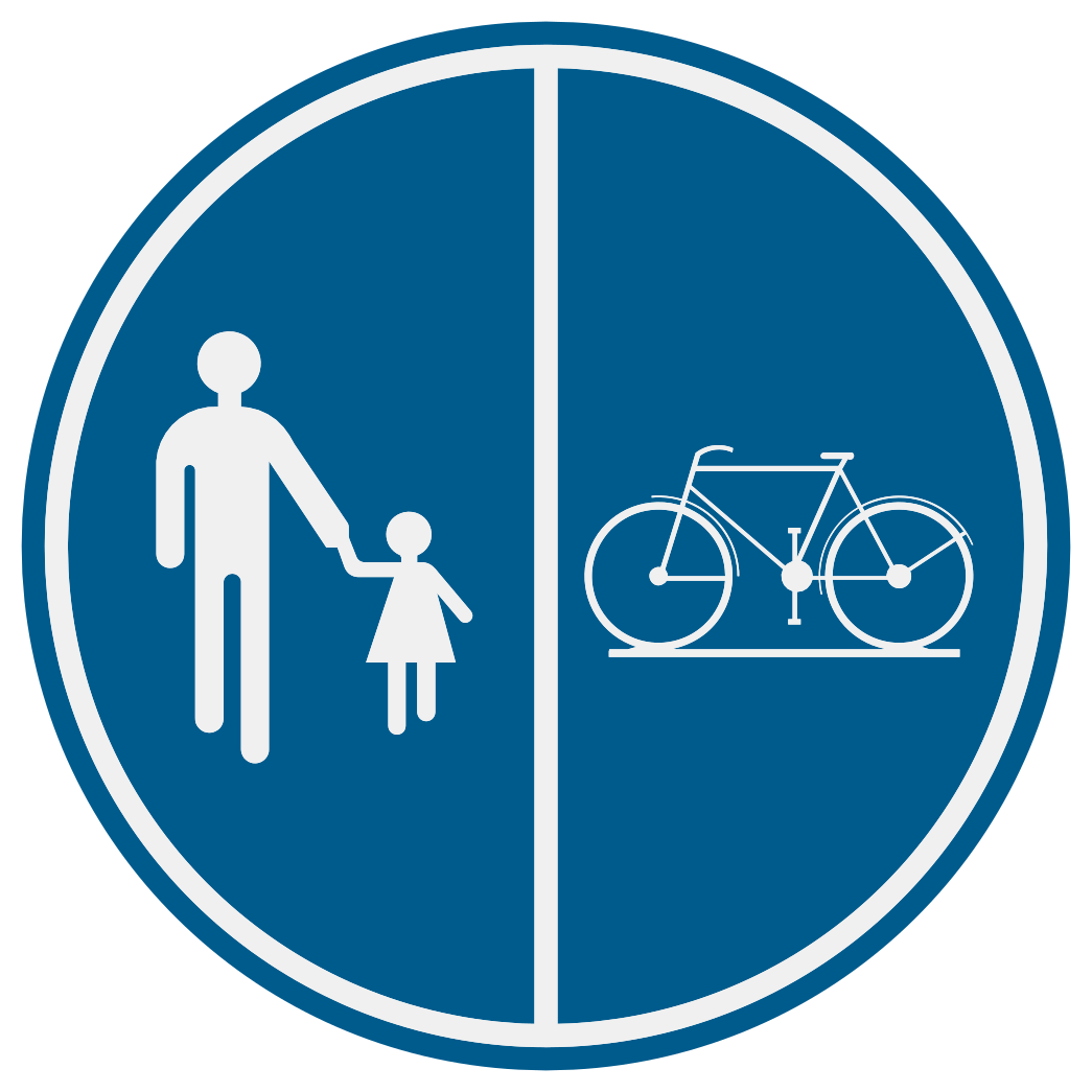 Verkeersbord D9b: Deel van de openbare weg voorbehouden voor het verkeer van voetgangers, van fietsen en van tweewielige bromfietsen klasse A