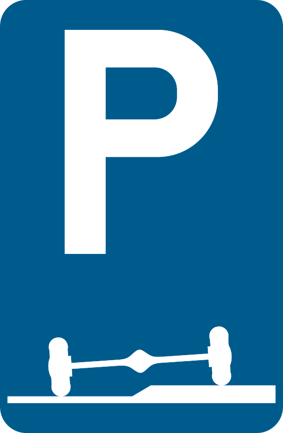 Verkeersbord: Verplicht parkeren deels op de berm of op het trottoir