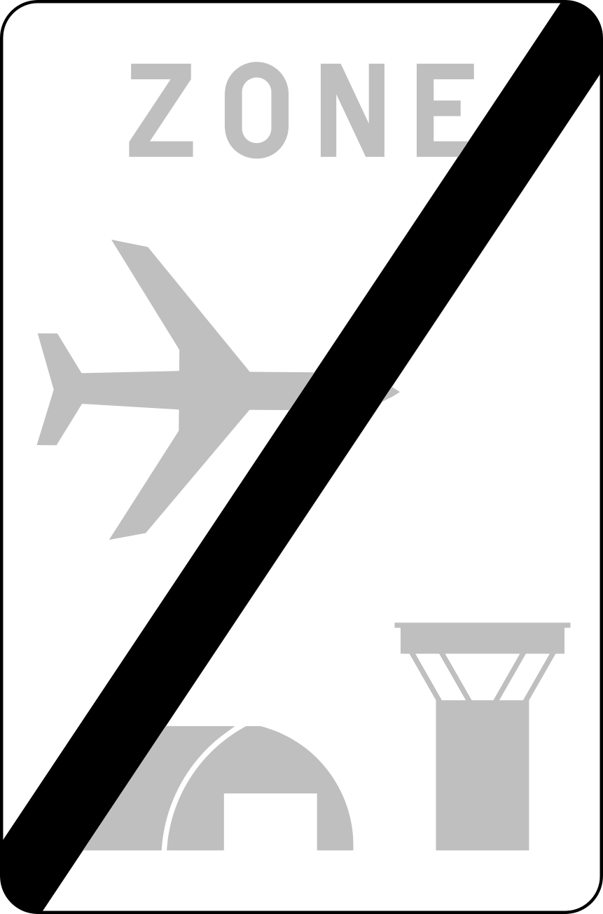 Verkeersbord: Einde van een luchthavengebied