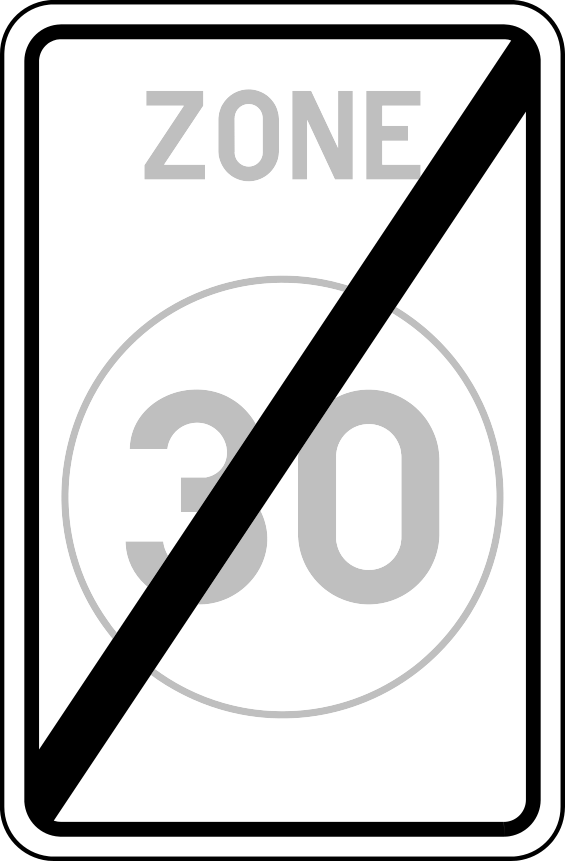 Verkeersbord: Einde van een zone met een snelheidsbeperking van 30 km per uur