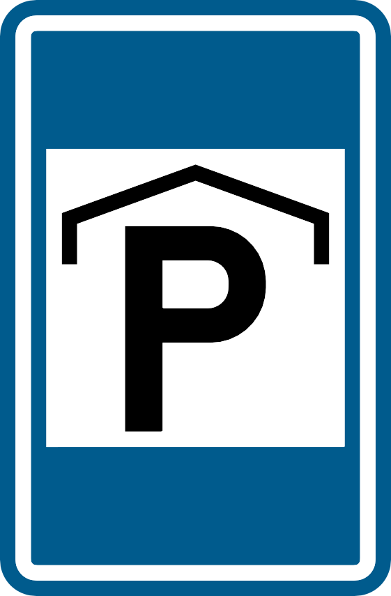 Verkeersbord F60: Aankondiging van een overdekte parking