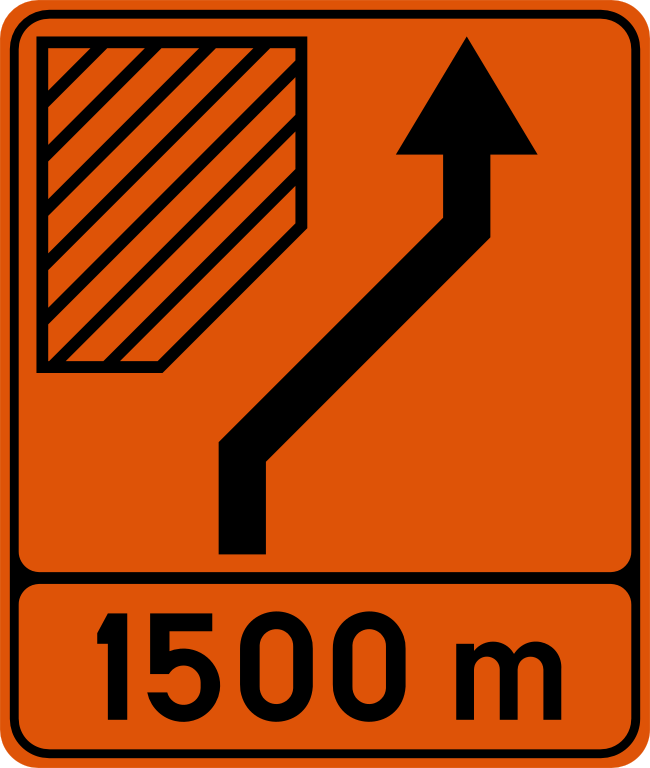 Verkeersbord F81: Voorwegwijzer die een uitwijking aankondigt