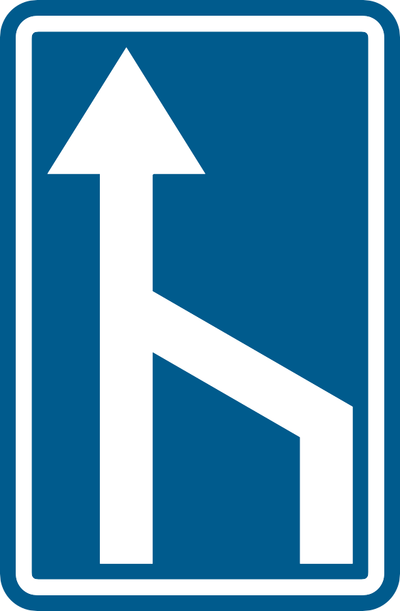 Verkeersbord: Verkeersbord dat een versmalling aanduidt die de omvang van een rijstrook heeft